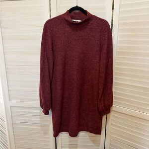 NWT Lush Burgundy Long Sleeve Dress. Mock Turtleneck. Midi-Knee Length. Size M.
